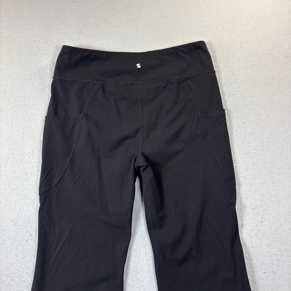 Women's Black Flare Legged‎ Active Yoga Pants - Black - Pockets - Large